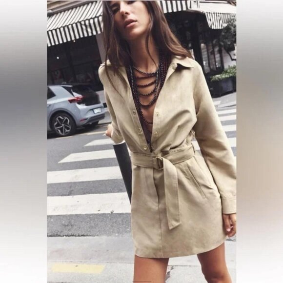 ZARA FAUX SUEDE MINI DRESS - Picture 3 of 7